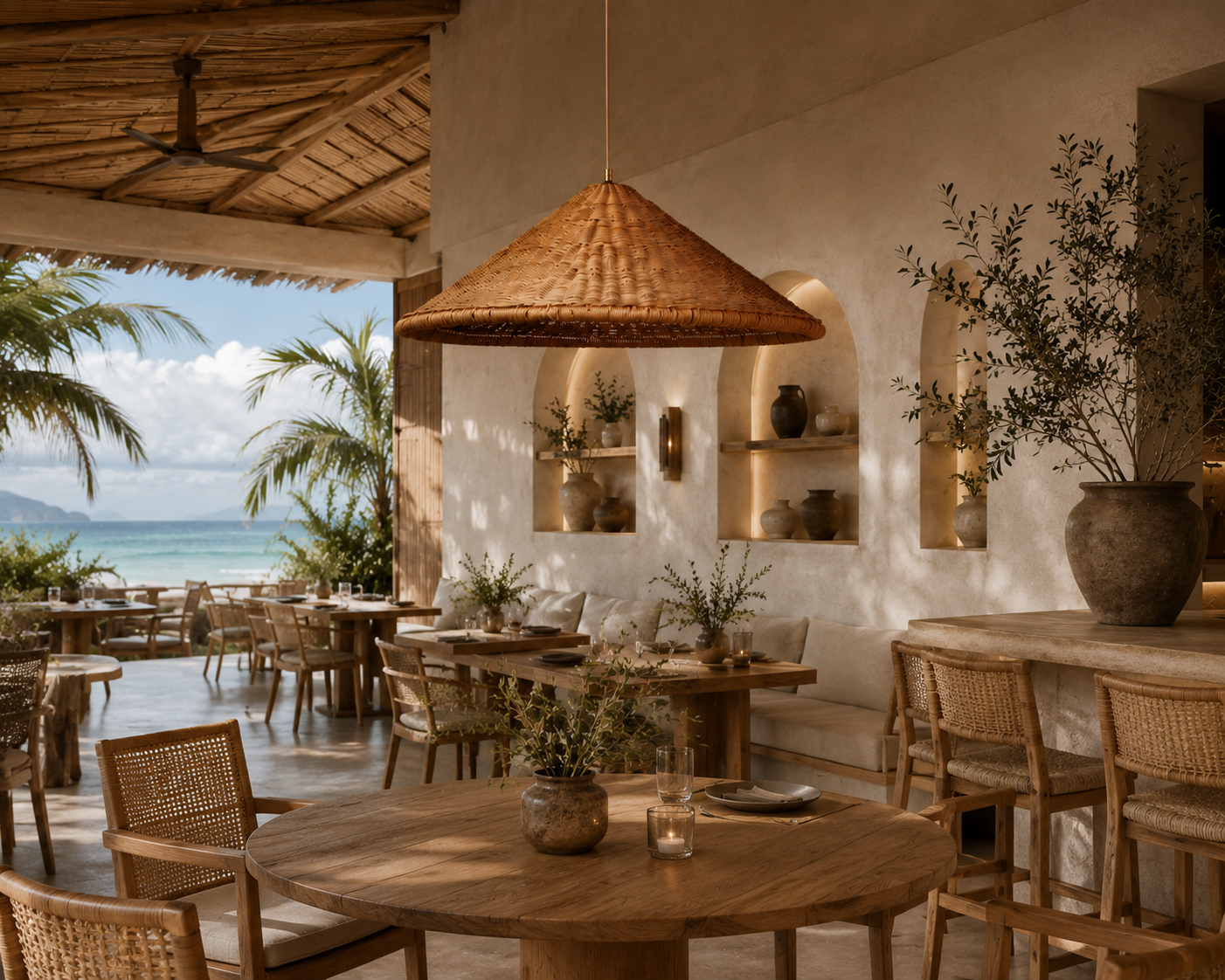 Handwoven Conical Rattan Pendant Light for Hospitality & Commercial Interior Projects