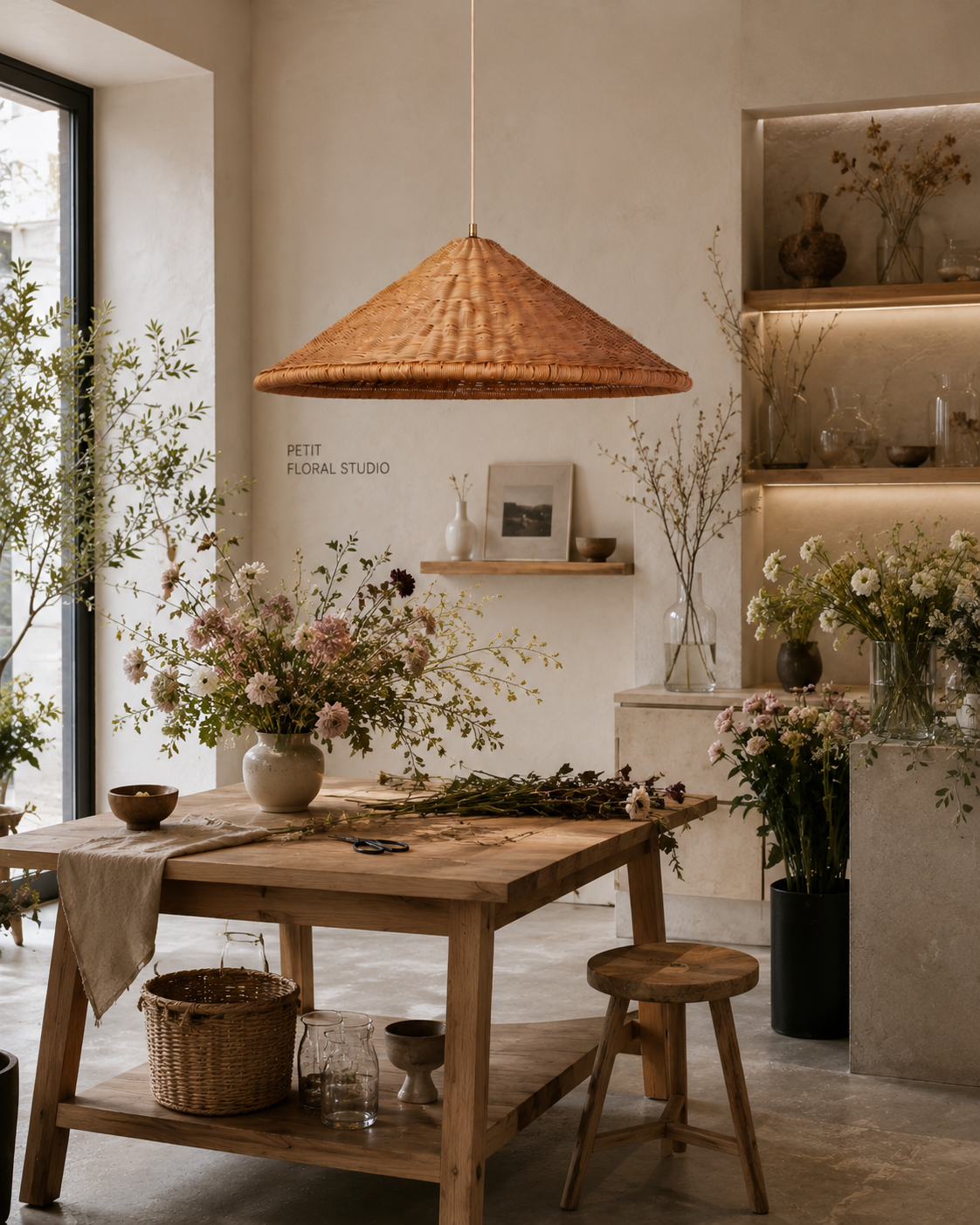 Handwoven Conical Rattan Pendant Light for Hospitality & Commercial Interior Projects