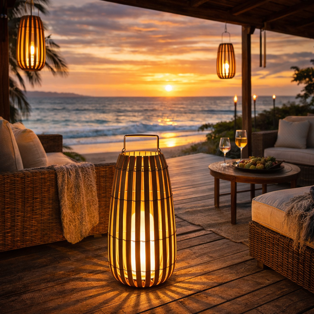 Handwoven Bamboo Solar Lantern Outdoor LED Rattan Light