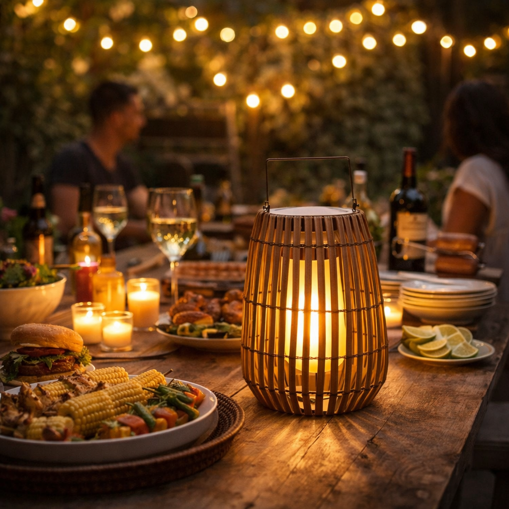 Handwoven Bamboo Solar Lantern Outdoor LED Rattan Light