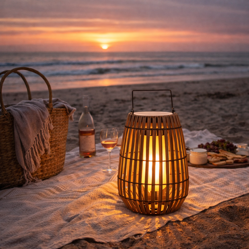 Handwoven Bamboo Solar Lantern Outdoor LED Rattan Light