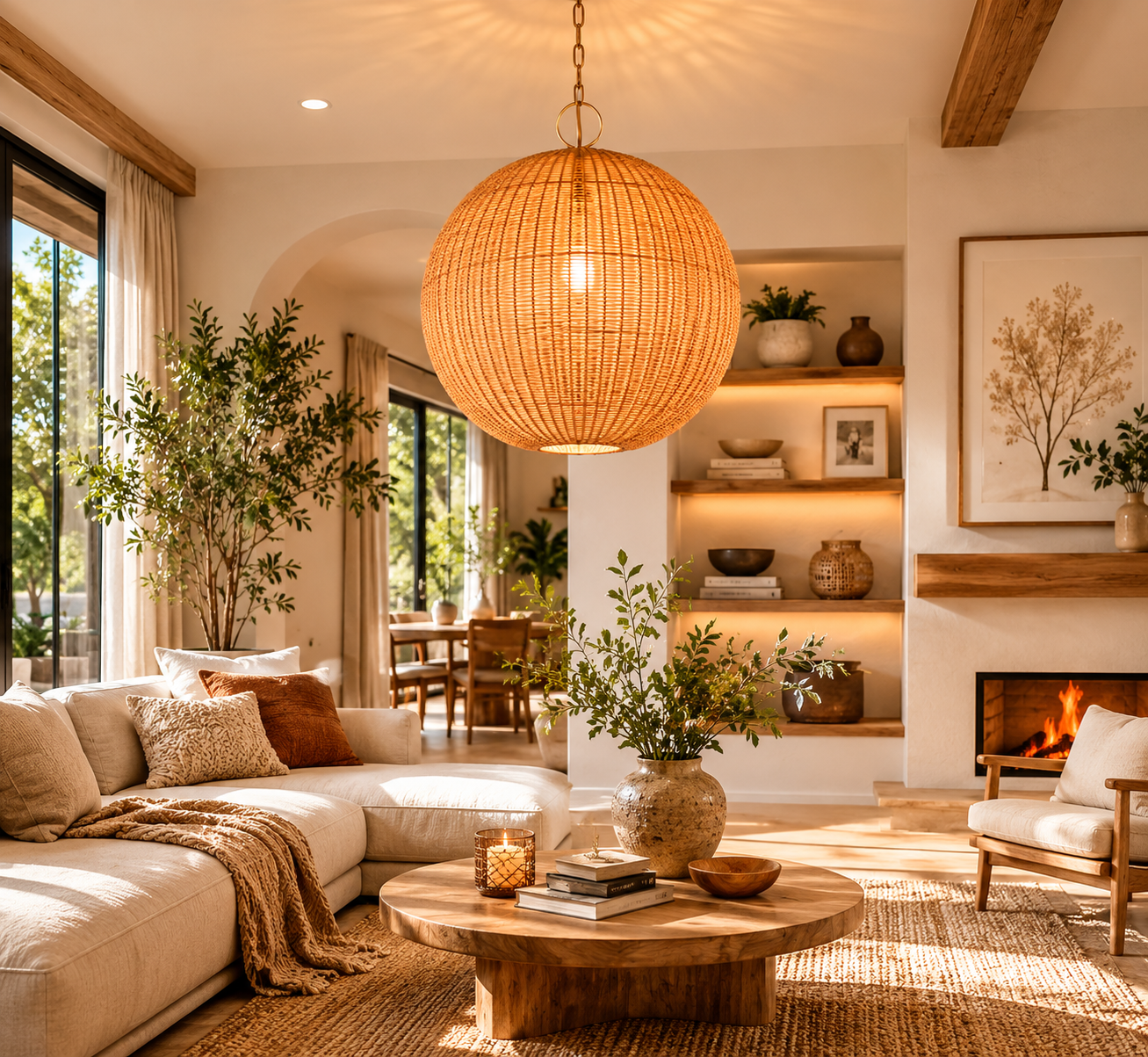 Commercial Handwoven Globe Rattan Pendant Light for Hospitality Projects
