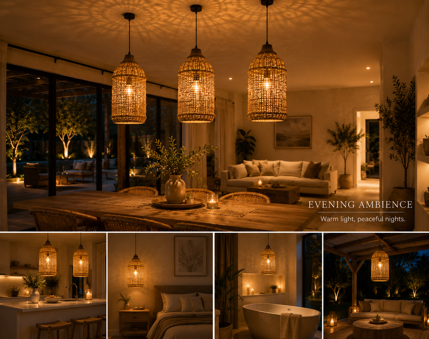 Natural Woven Rattan Pendant Light – Rustic Hanging Lamp for Hospitality & Interior Projects