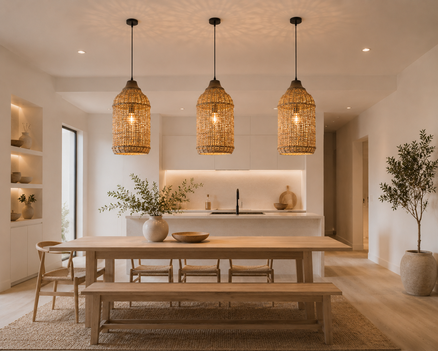 Natural Woven Rattan Pendant Light – Rustic Hanging Lamp for Hospitality & Interior Projects
