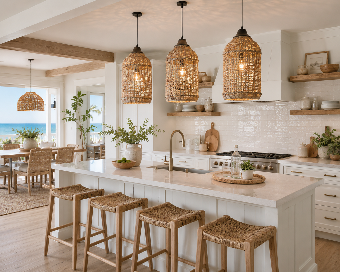 Natural Woven Rattan Pendant Light – Rustic Hanging Lamp for Hospitality & Interior Projects