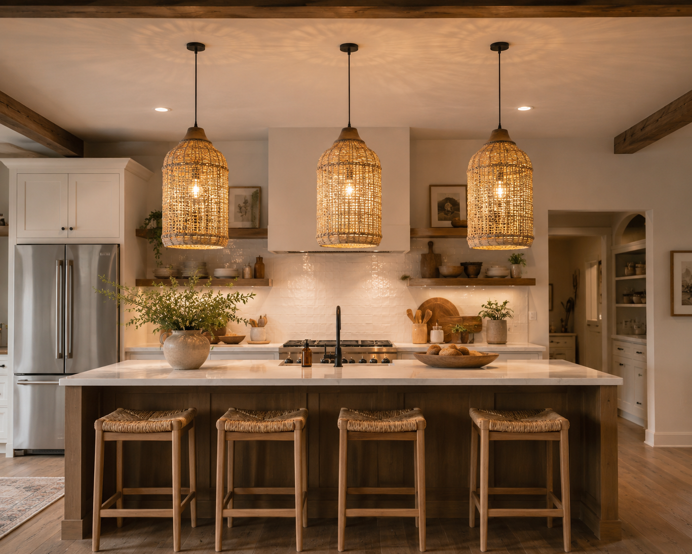 Natural Woven Rattan Pendant Light – Rustic Hanging Lamp for Hospitality & Interior Projects