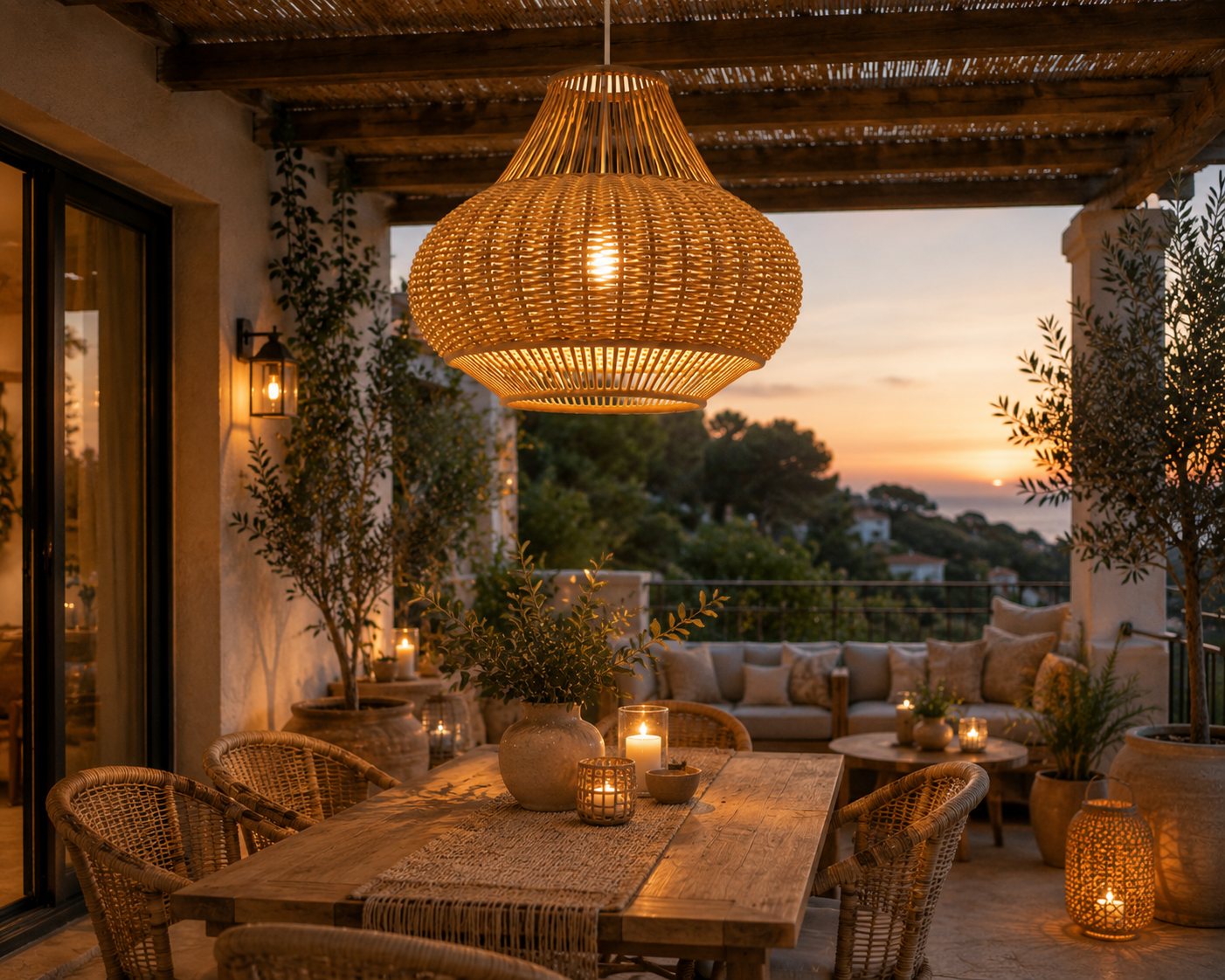 Handwoven Rattan Pendant Light 18in Wabi-Sabi Natural Fiber Hanging Lamp for Hospitality & Commercial Interiors