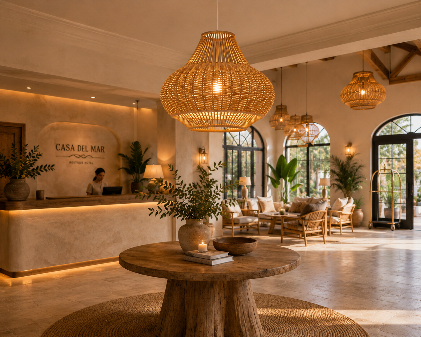 Handwoven Rattan Pendant Light 18in Wabi-Sabi Natural Fiber Hanging Lamp for Hospitality & Commercial Interiors
