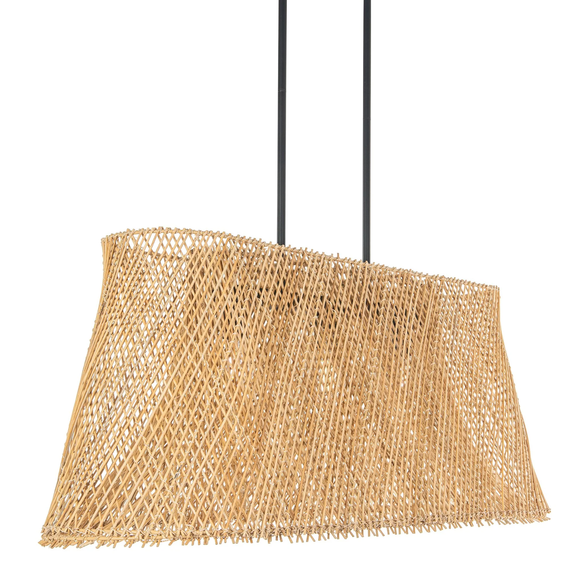 Handwoven Rectangular Rattan Island Chandelier Natural Wicker Linear Pendant Light for Hotel Restaurant Dining Projects