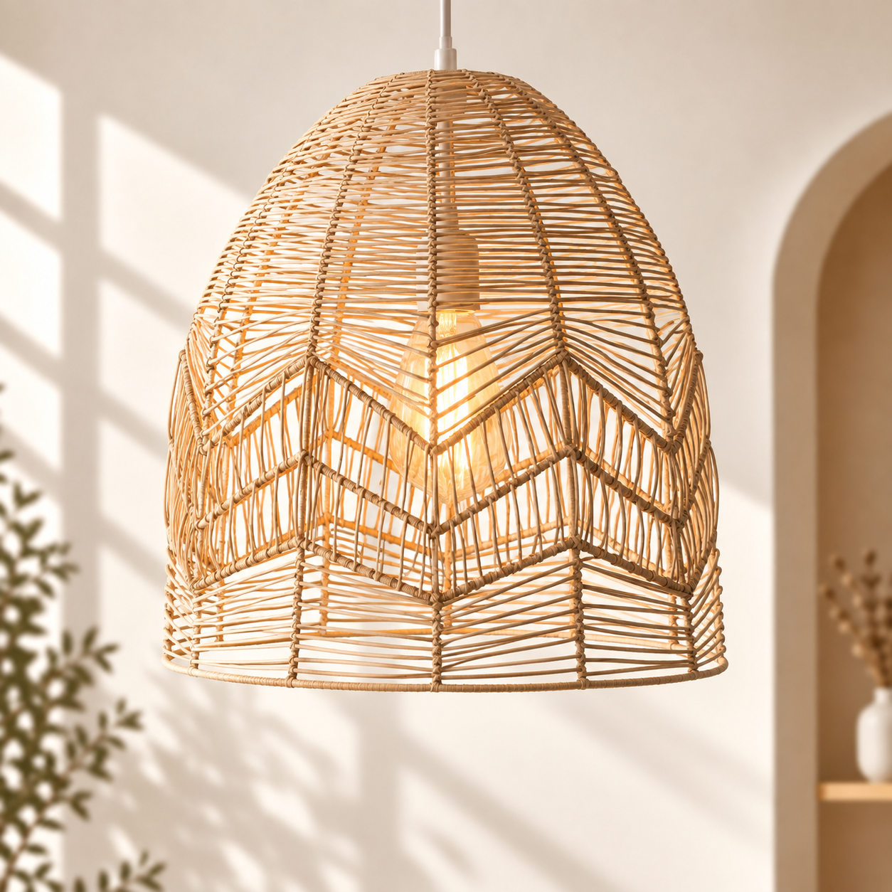 Geometric Hand Woven Rattan Pendant Light for Hotel Restaurant & Retail Projects | OEM ODM