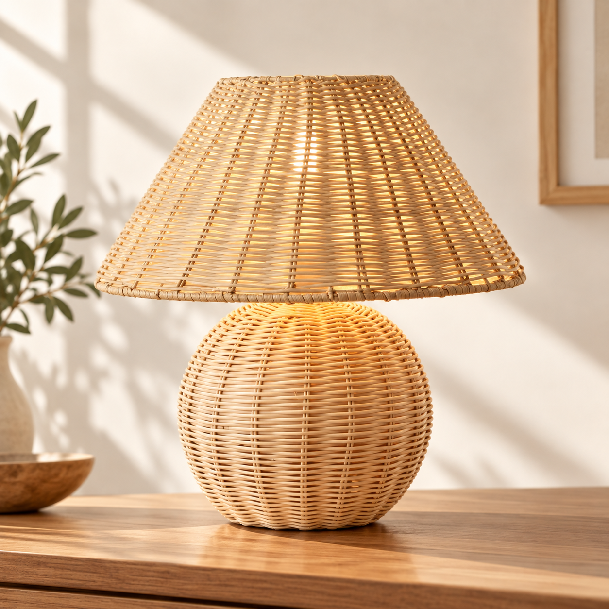 Hand Woven Rattan Table Lamp with Round Base for Hotel & Retail Projects | OEM ODM