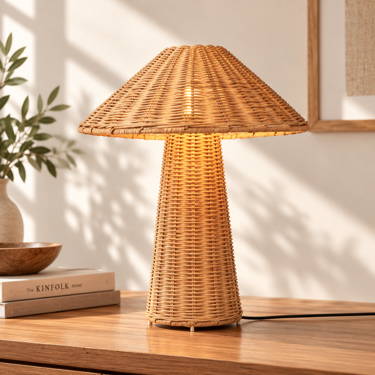 Hand Woven Rattan Mushroom Table Lamp for Hotel Resort & Retail Projects | OEM ODM