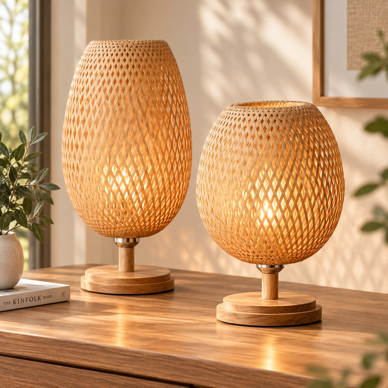 Hand Woven Bamboo Rattan Table Lamp with Lattice Shade for Hotel & Retail Projects | OEM ODM