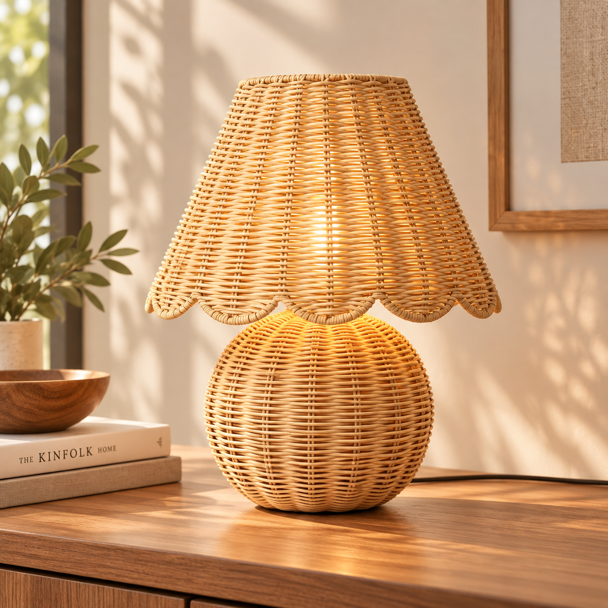 Scalloped Hand Woven Rattan Table Lamp for Hotel Resort & Retail Projects | OEM ODM