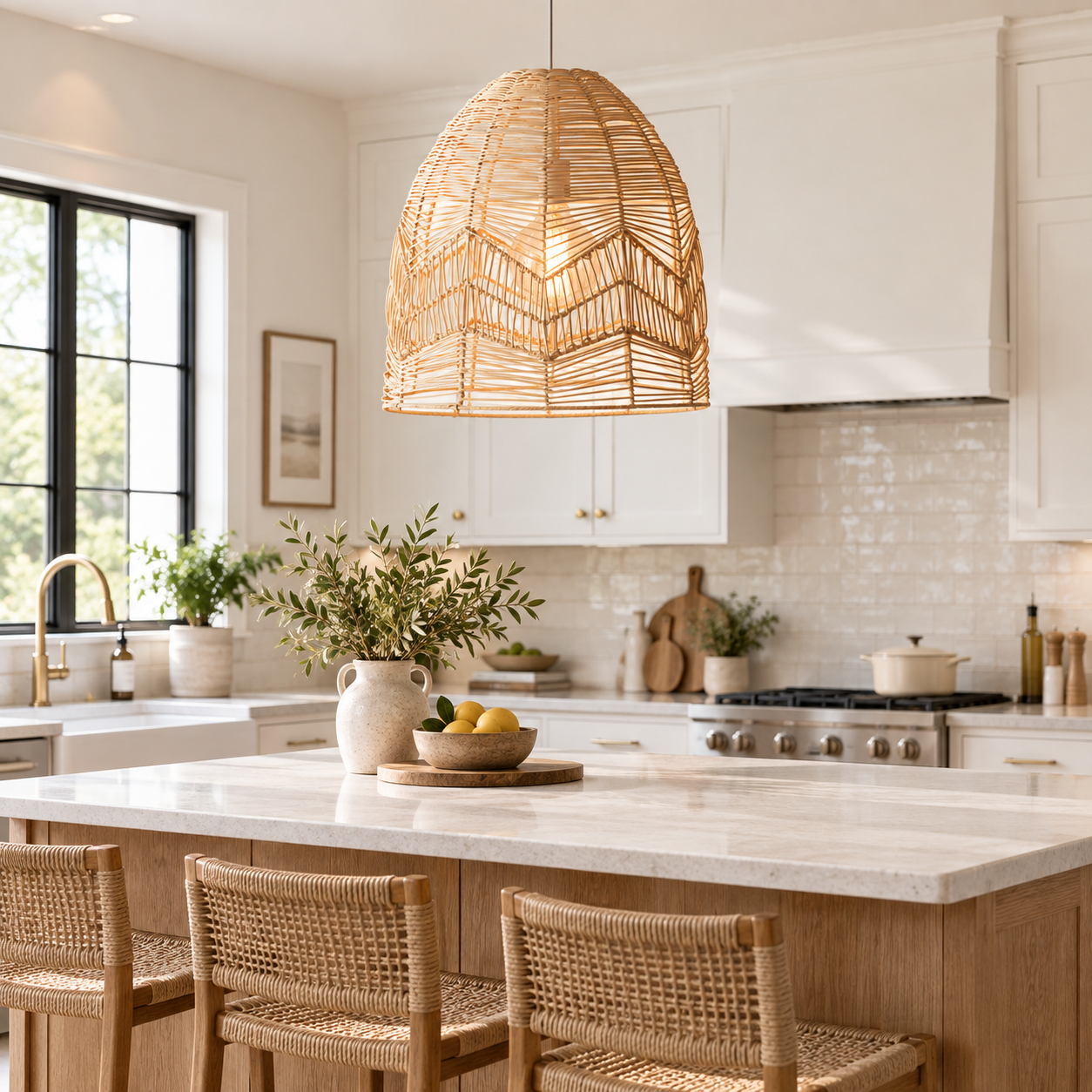 Geometric Hand Woven Rattan Pendant Light for Hotel Restaurant & Retail Projects | OEM ODM