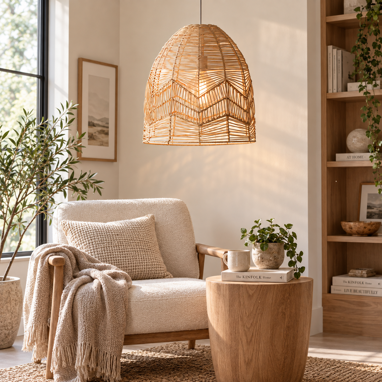 Geometric Hand Woven Rattan Pendant Light for Hotel Restaurant & Retail Projects | OEM ODM