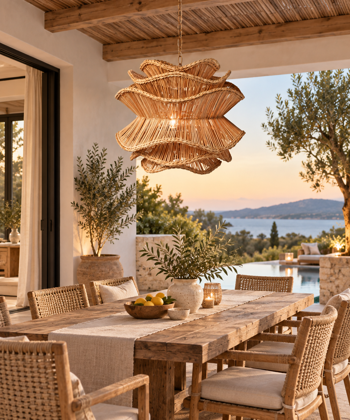 Sculptural Layered Hand Woven Rattan Chandelier for Hospitality & Retail Projects | OEM ODM