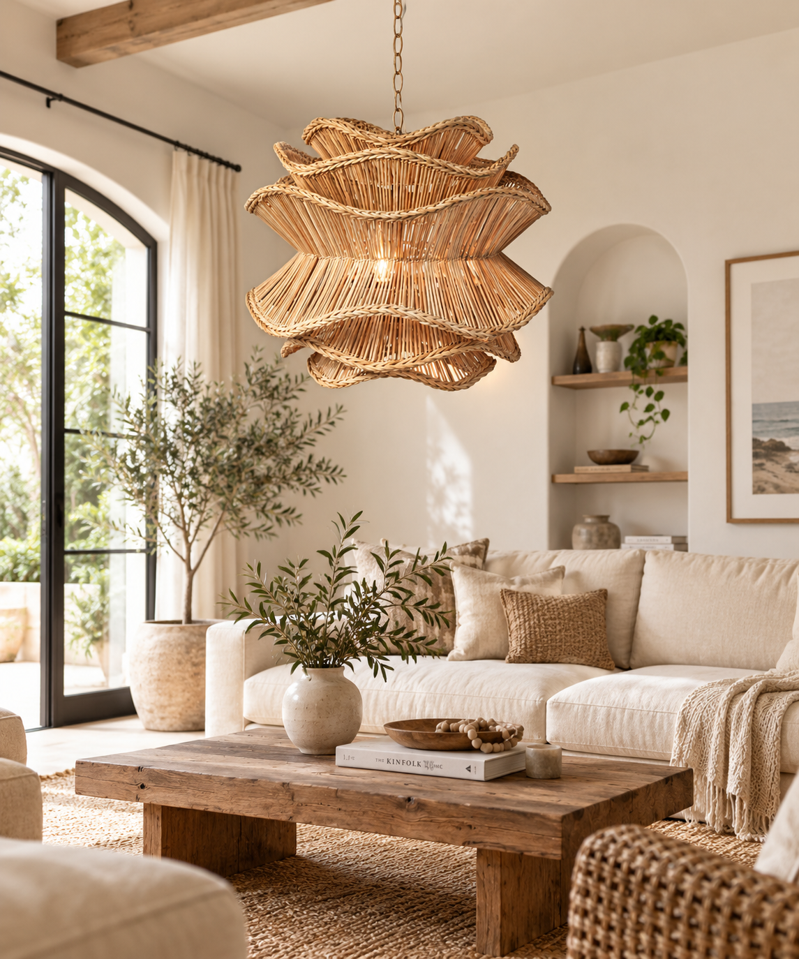 Sculptural Layered Hand Woven Rattan Chandelier for Hospitality & Retail Projects | OEM ODM