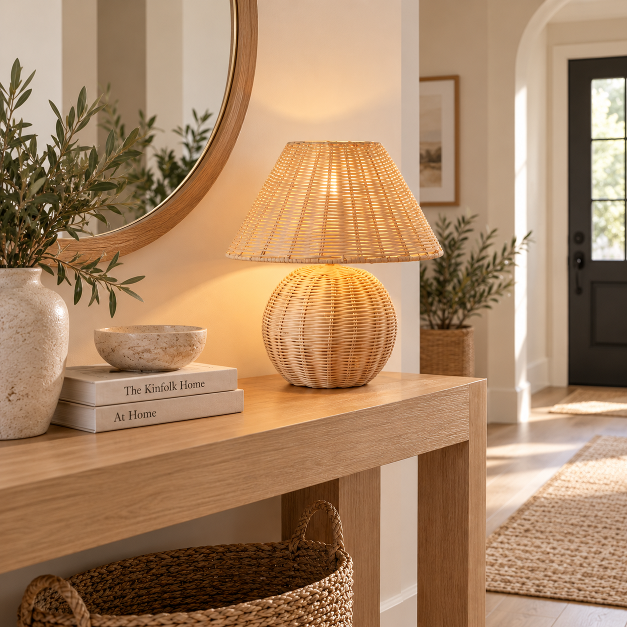 Hand Woven Rattan Table Lamp with Round Base for Hotel & Retail Projects | OEM ODM