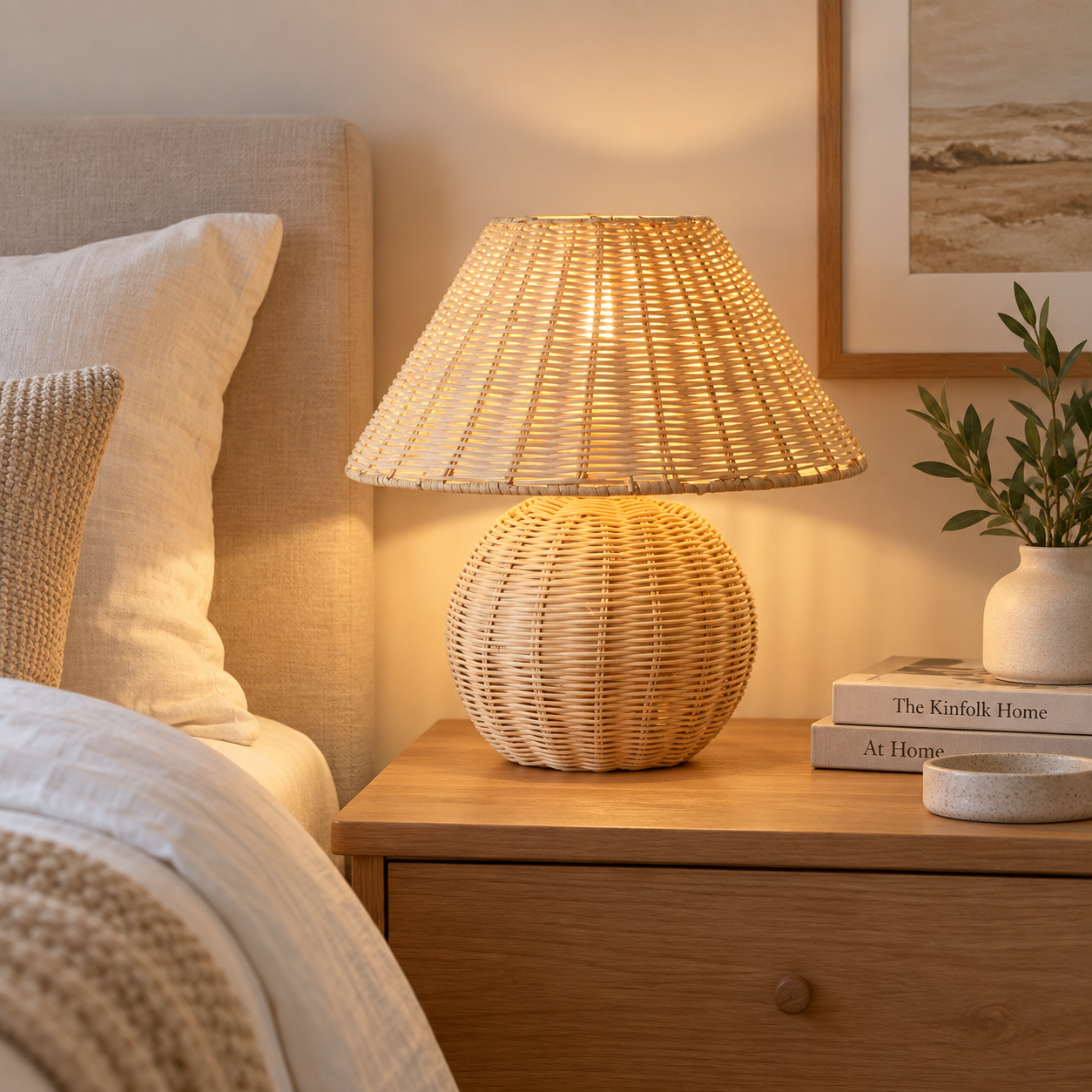 Hand Woven Rattan Table Lamp with Round Base for Hotel & Retail Projects | OEM ODM