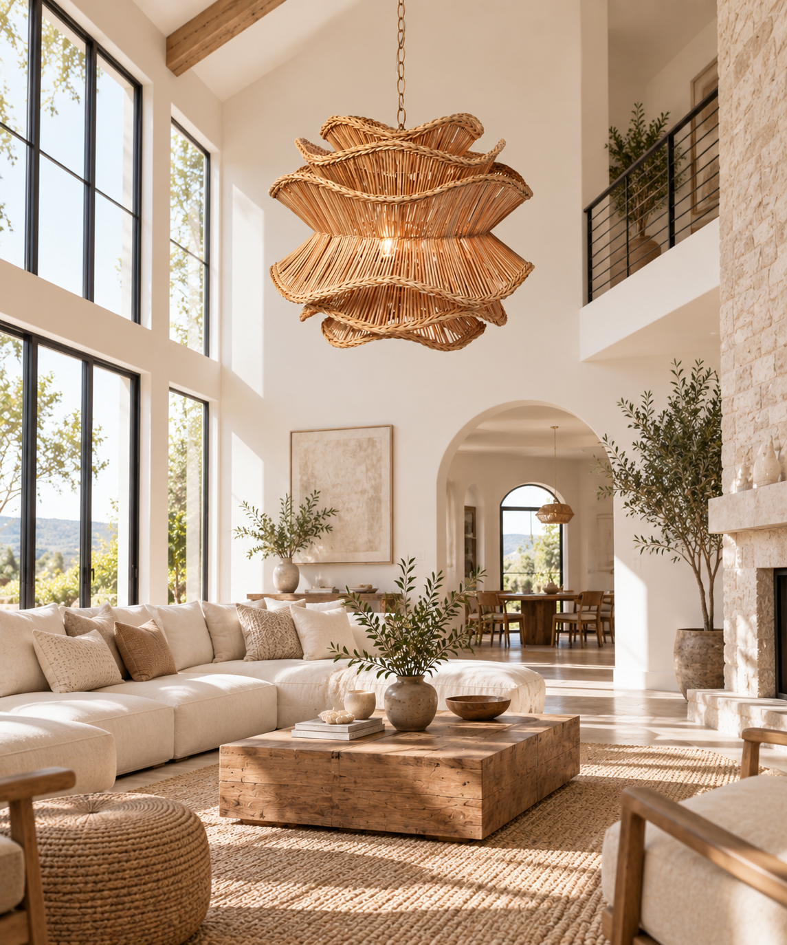 Sculptural Layered Hand Woven Rattan Chandelier for Hospitality & Retail Projects | OEM ODM