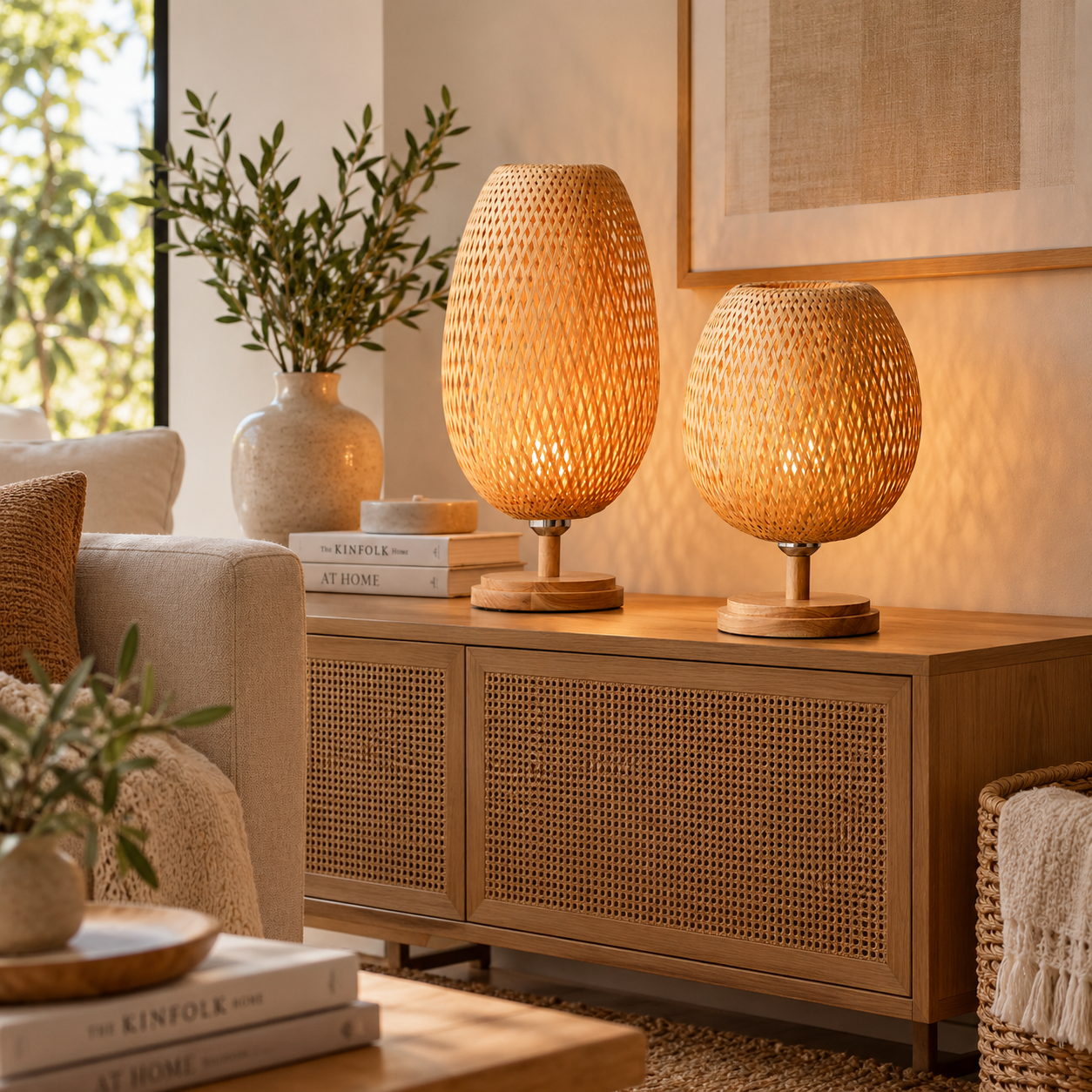 Hand Woven Bamboo Rattan Table Lamp with Lattice Shade for Hotel & Retail Projects | OEM ODM