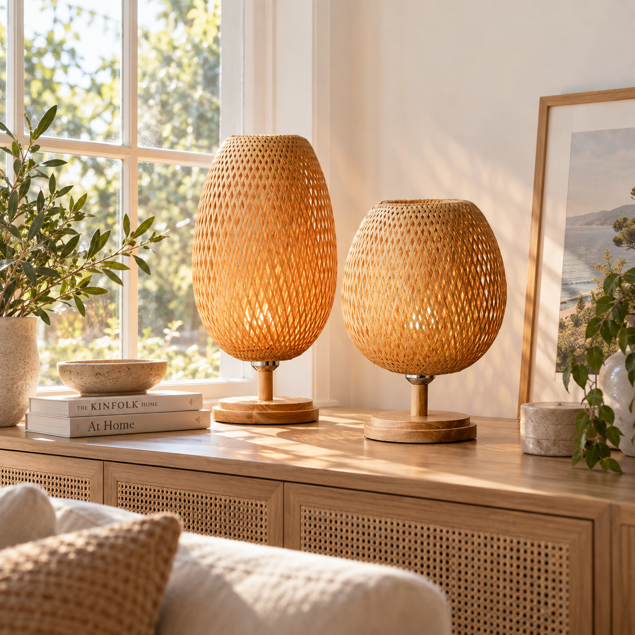 Hand Woven Bamboo Rattan Table Lamp with Lattice Shade for Hotel & Retail Projects | OEM ODM