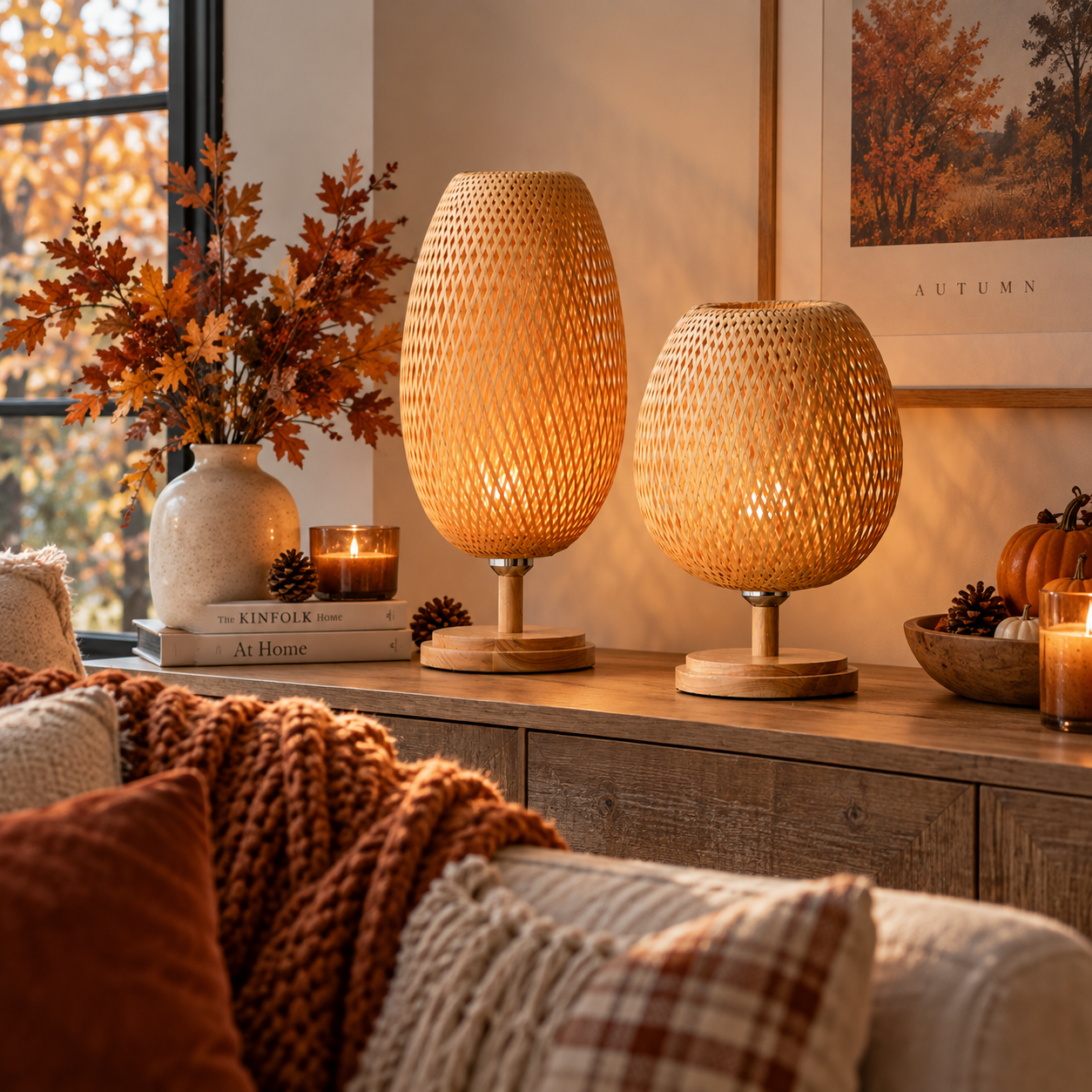 Hand Woven Bamboo Rattan Table Lamp with Lattice Shade for Hotel & Retail Projects | OEM ODM