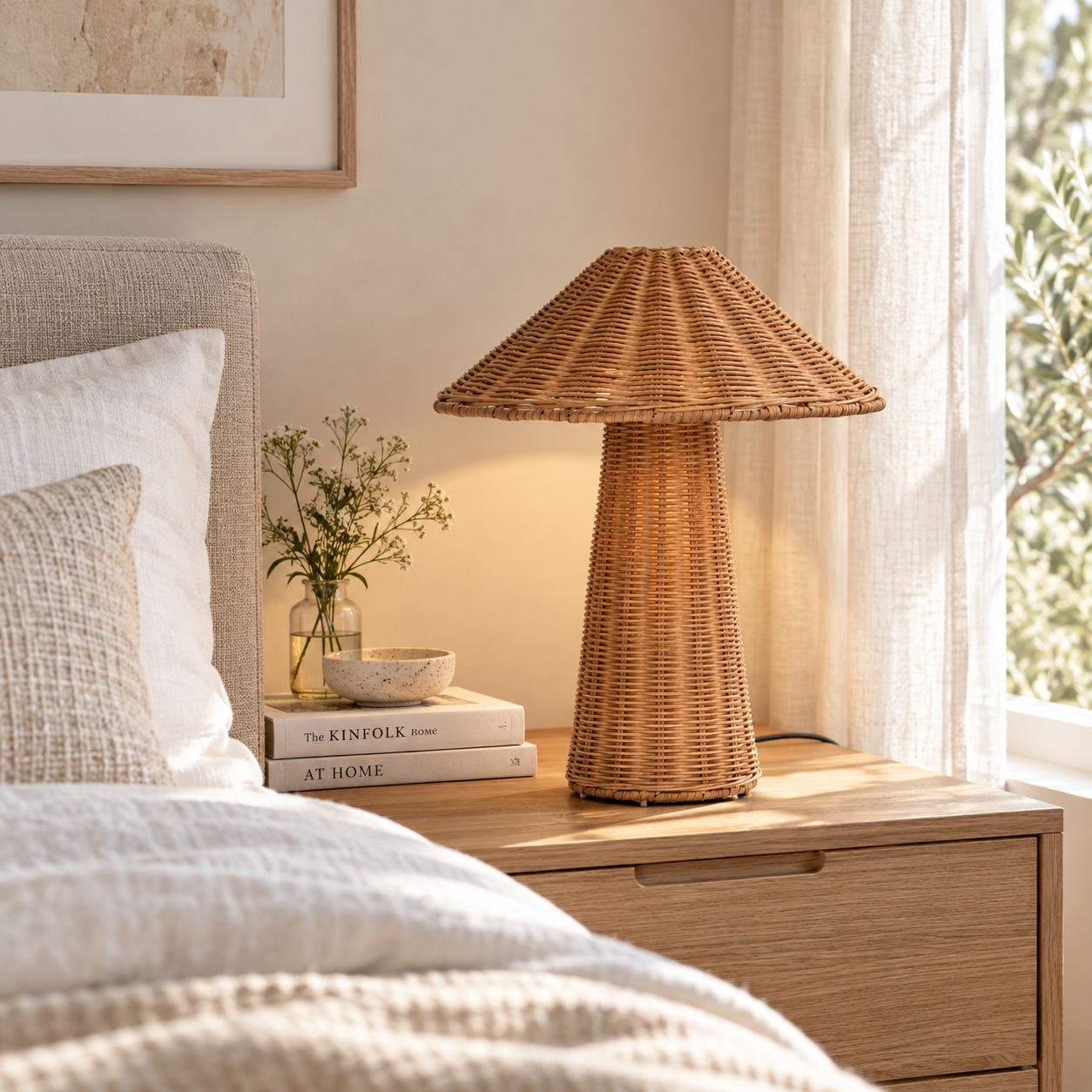 Hand Woven Rattan Mushroom Table Lamp for Hotel Resort & Retail Projects | OEM ODM