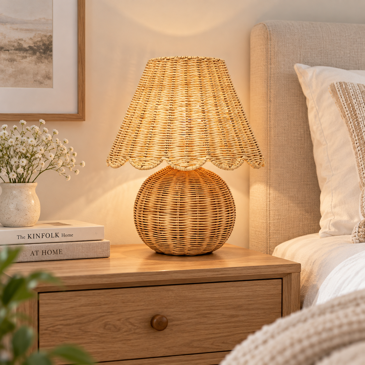 Scalloped Hand Woven Rattan Table Lamp for Hotel Resort & Retail Projects | OEM ODM