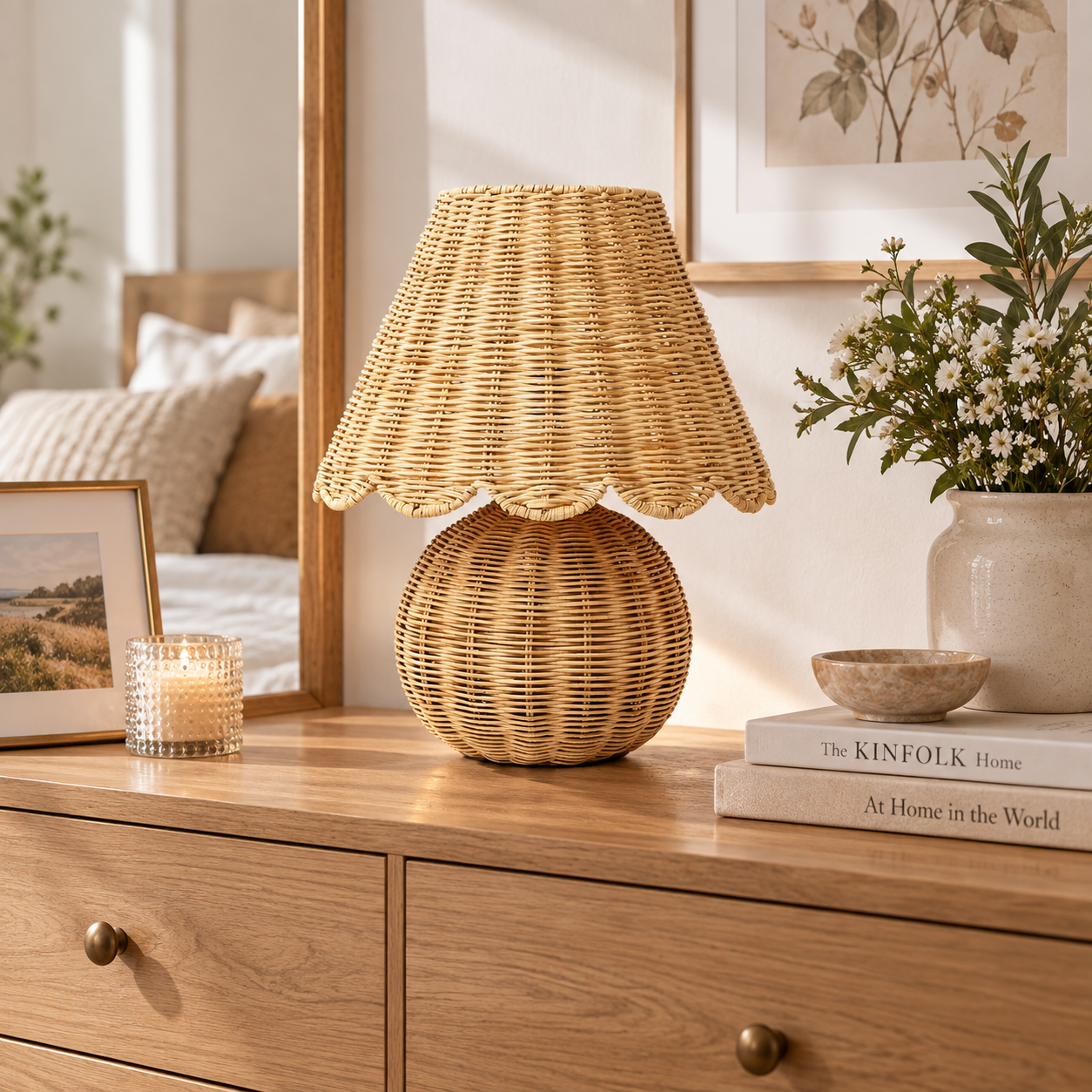 Scalloped Hand Woven Rattan Table Lamp for Hotel Resort & Retail Projects | OEM ODM