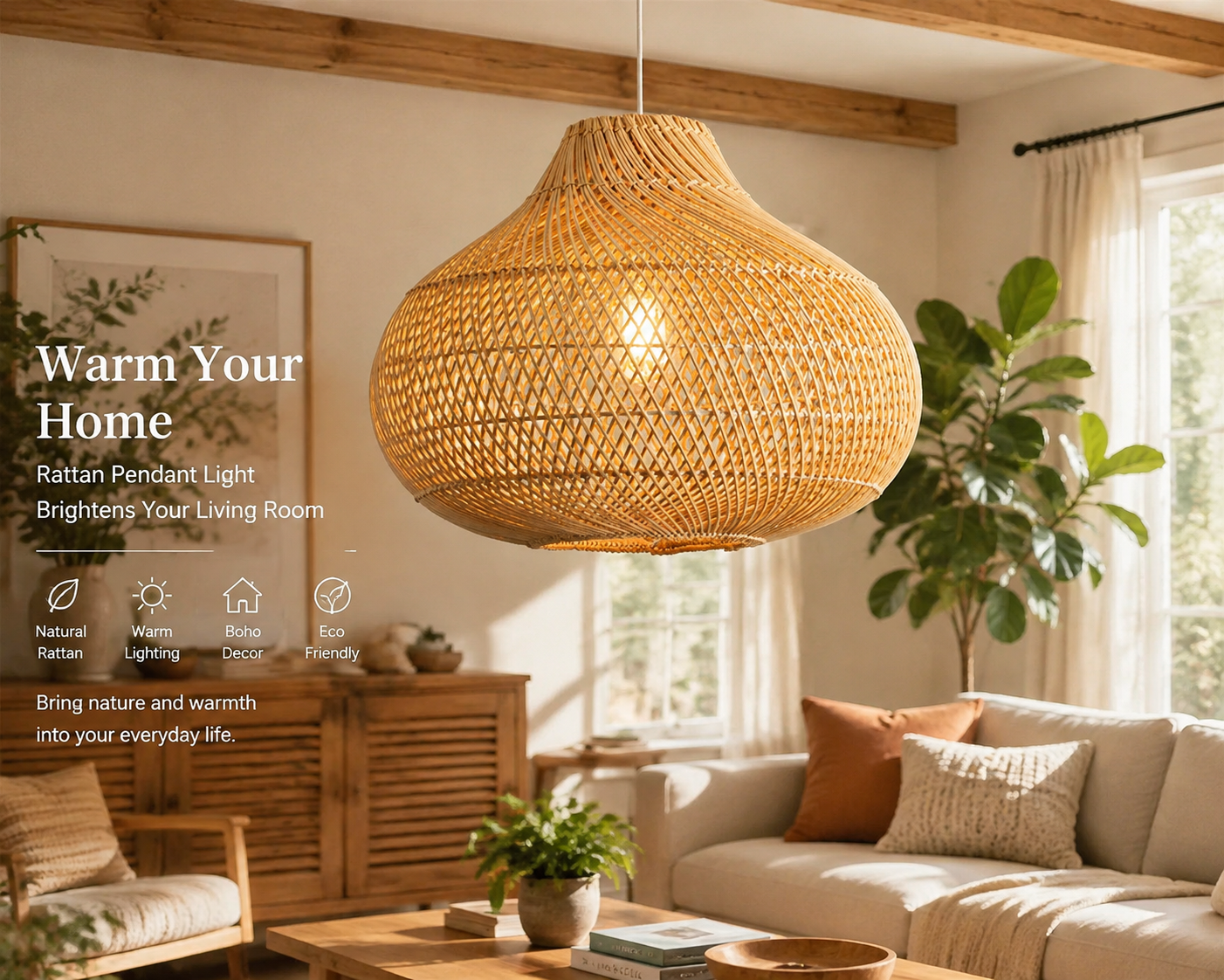 Large Onion Shape Hand Woven Rattan Pendant Light for Hotel & Resort Projects