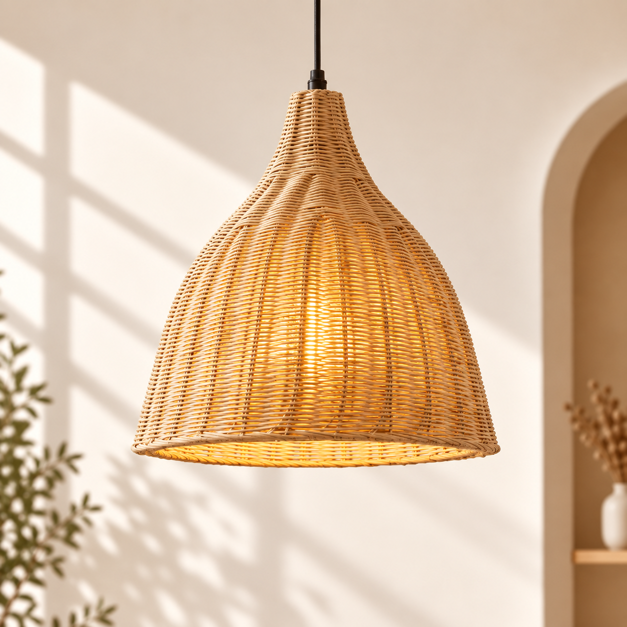 Bell Shape Hand Woven Rattan Pendant Light for Hospitality & Retail Projects
