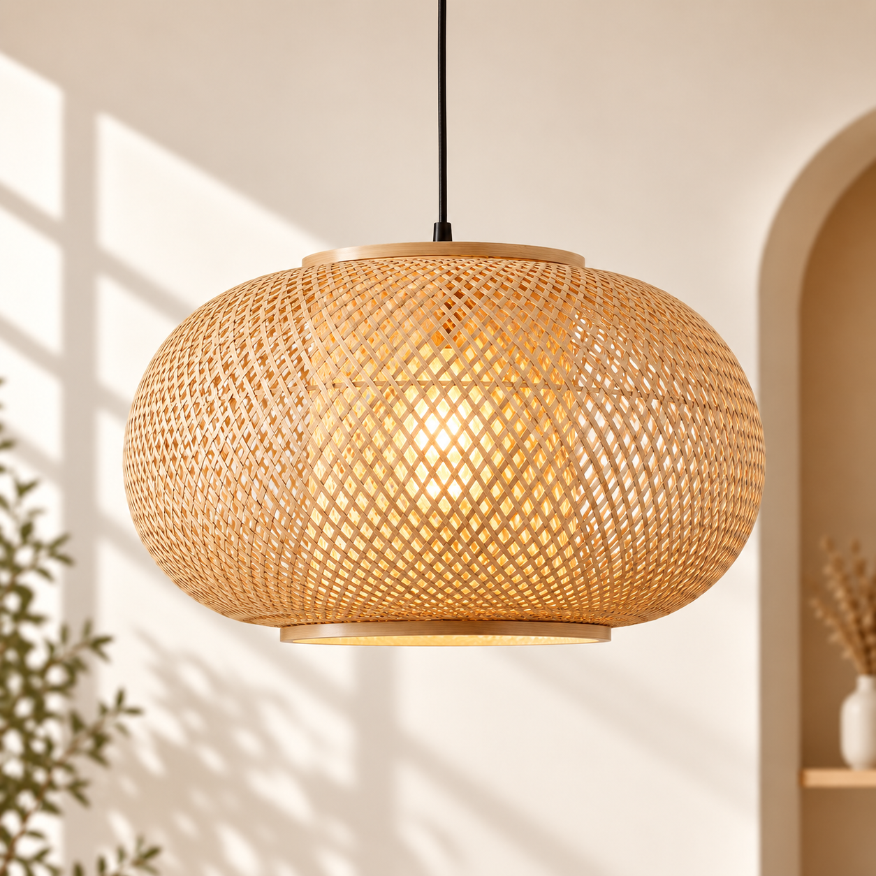 Oval Basket Hand Woven Rattan Pendant Light for Hospitality & FF&E Projects