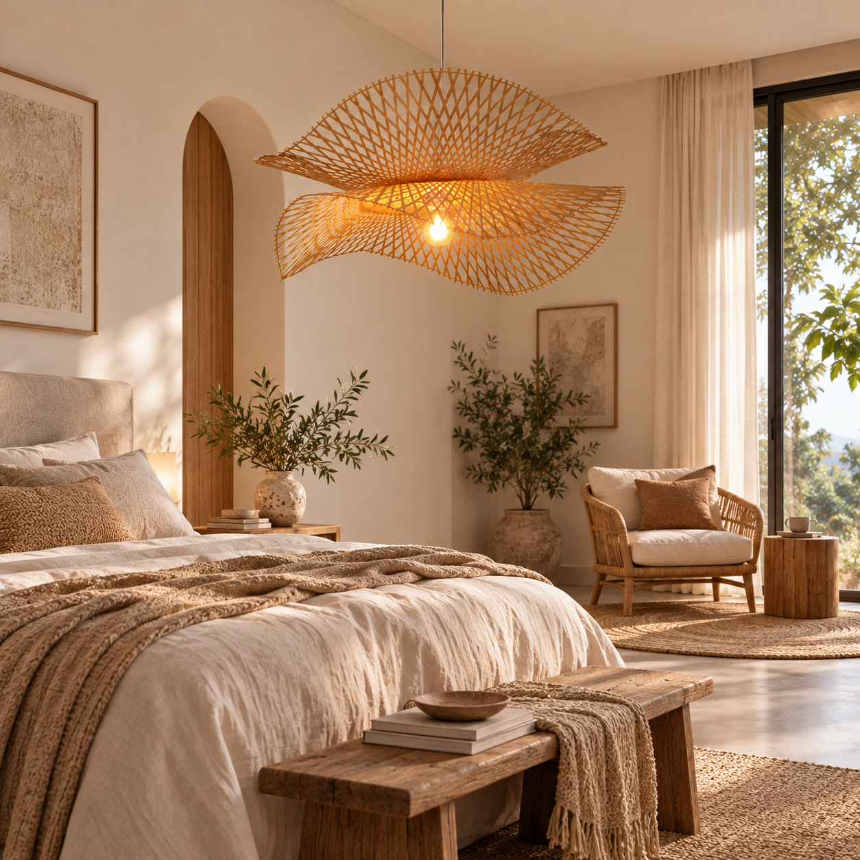 Sculptural Hand Woven Rattan Pendant Light for Hospitality & FF&E Projects