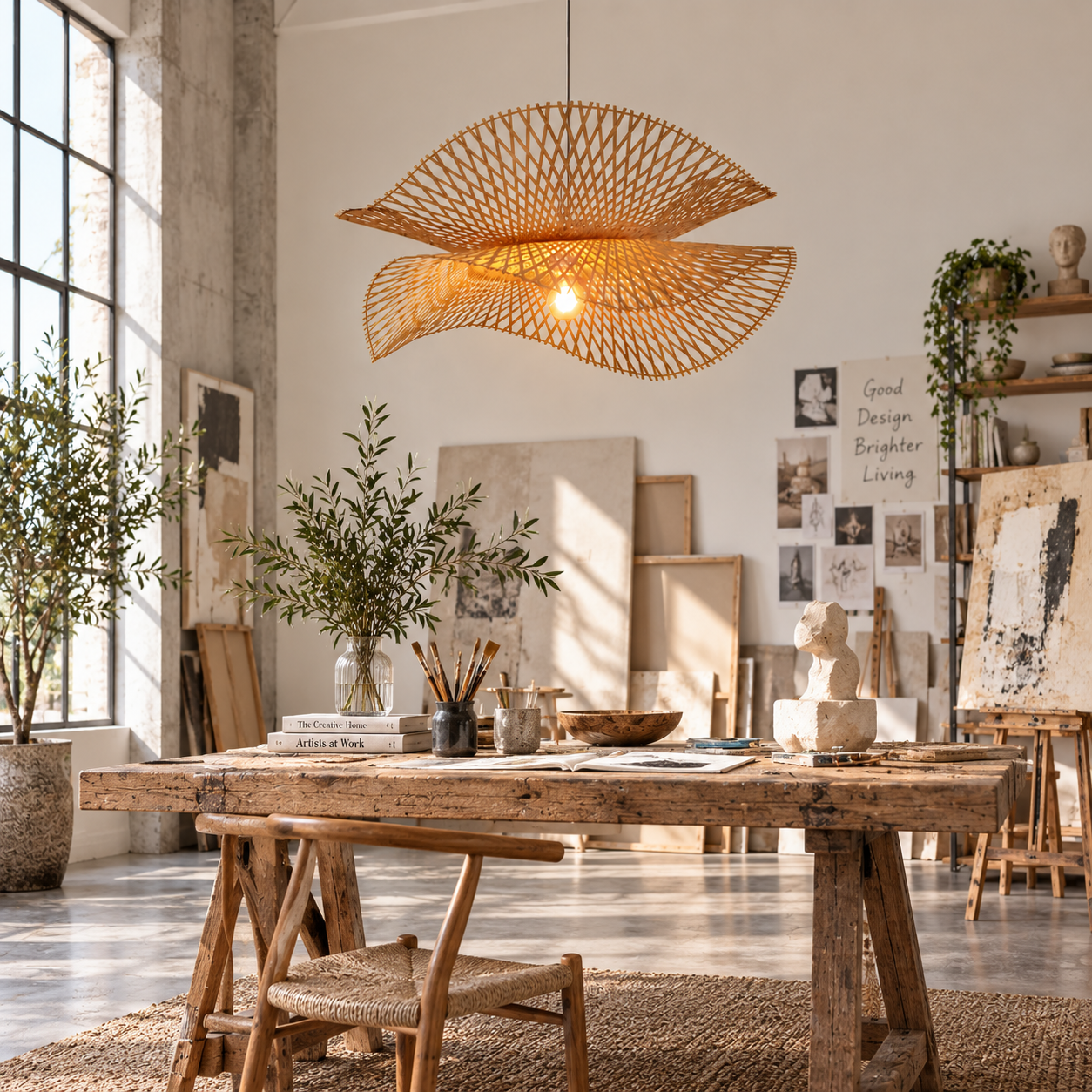 Sculptural Hand Woven Rattan Pendant Light for Hospitality & FF&E Projects
