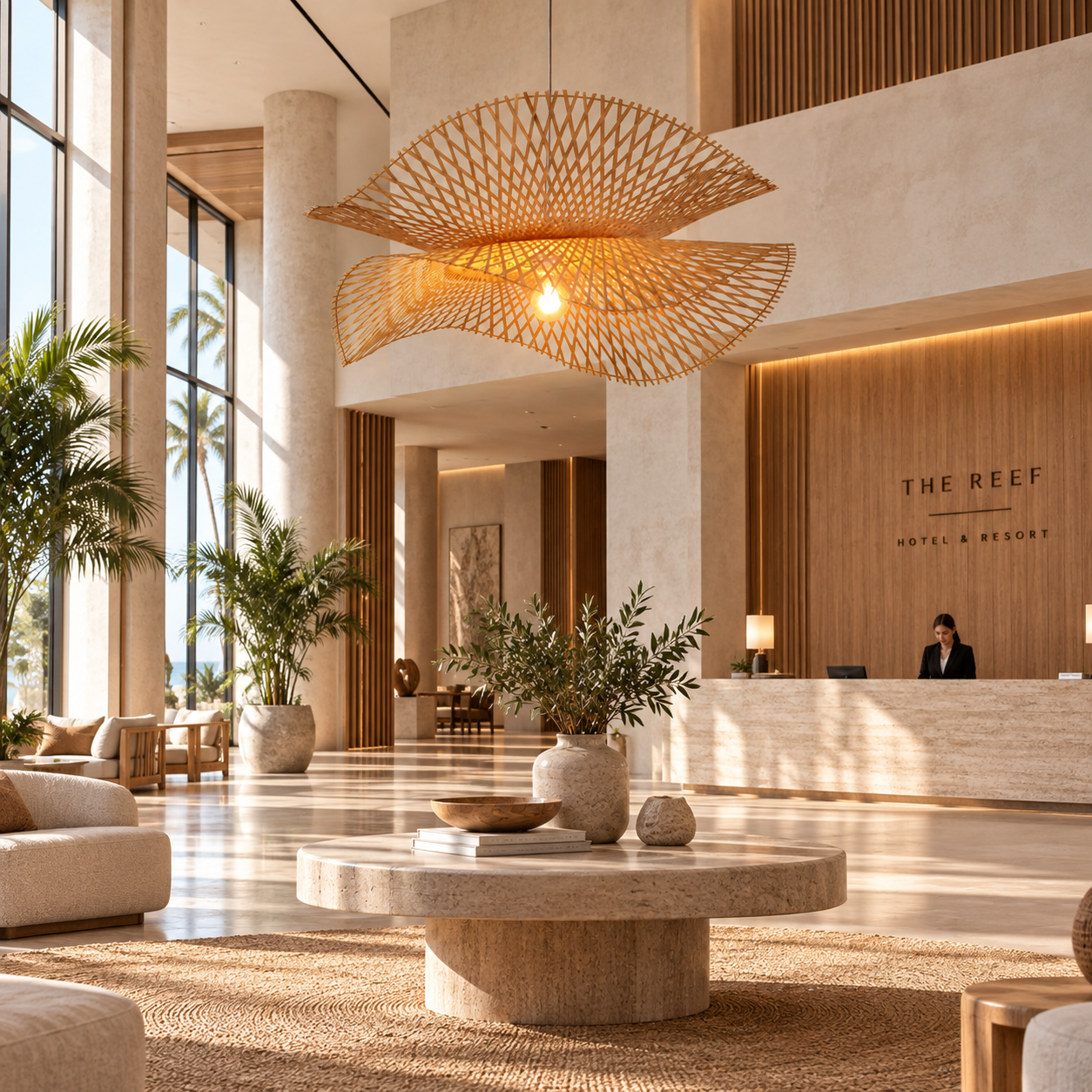 Sculptural Hand Woven Rattan Pendant Light for Hospitality & FF&E Projects