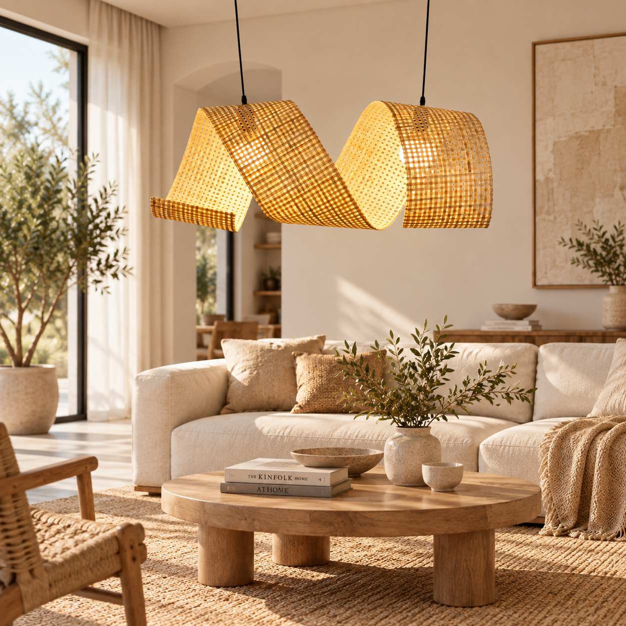 Sculptural Wave Woven Rattan Pendant Light for Hospitality & Commercial Projects