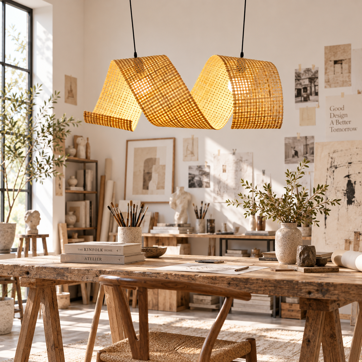 Sculptural Wave Woven Rattan Pendant Light for Hospitality & Commercial Projects