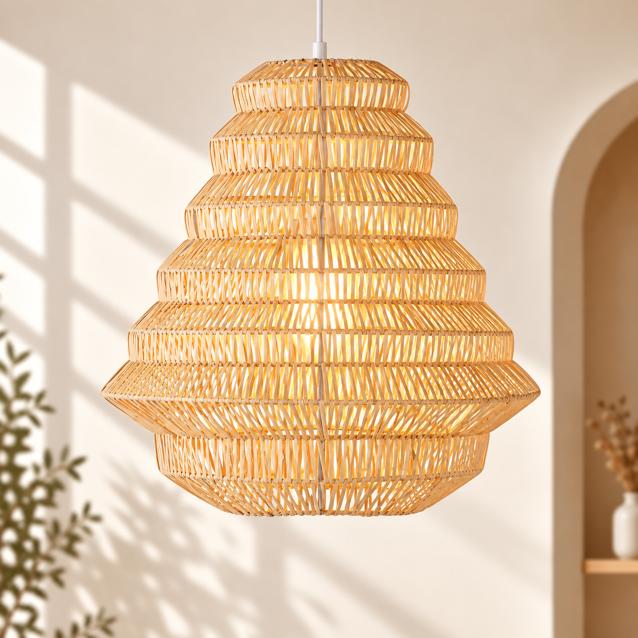 Tiered Pagoda Hand Woven Rattan Pendant Light for Hotel Resort & FF&E Projects