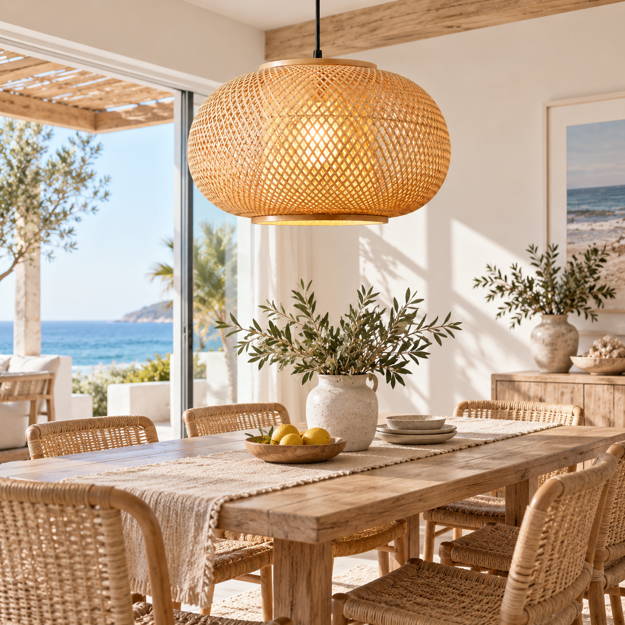 Oval Basket Hand Woven Rattan Pendant Light for Hospitality & FF&E Projects