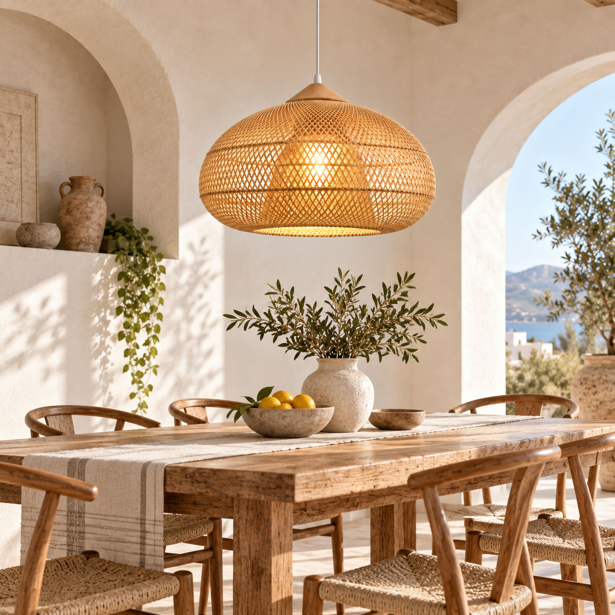 Large Dome Hand Woven Rattan Pendant Light for Hotel Restaurant & FF&E Projects
