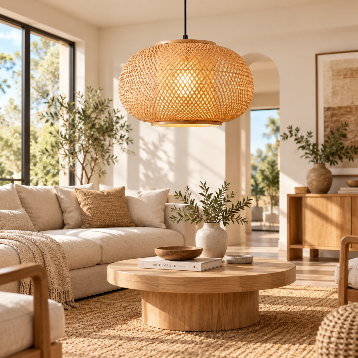 Oval Basket Hand Woven Rattan Pendant Light for Hospitality & FF&E Projects