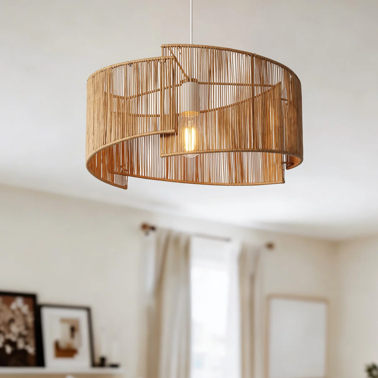 Modern Wavy Paper Rope Pendant Light Creative Curved Hanging Lamp 41.5cm