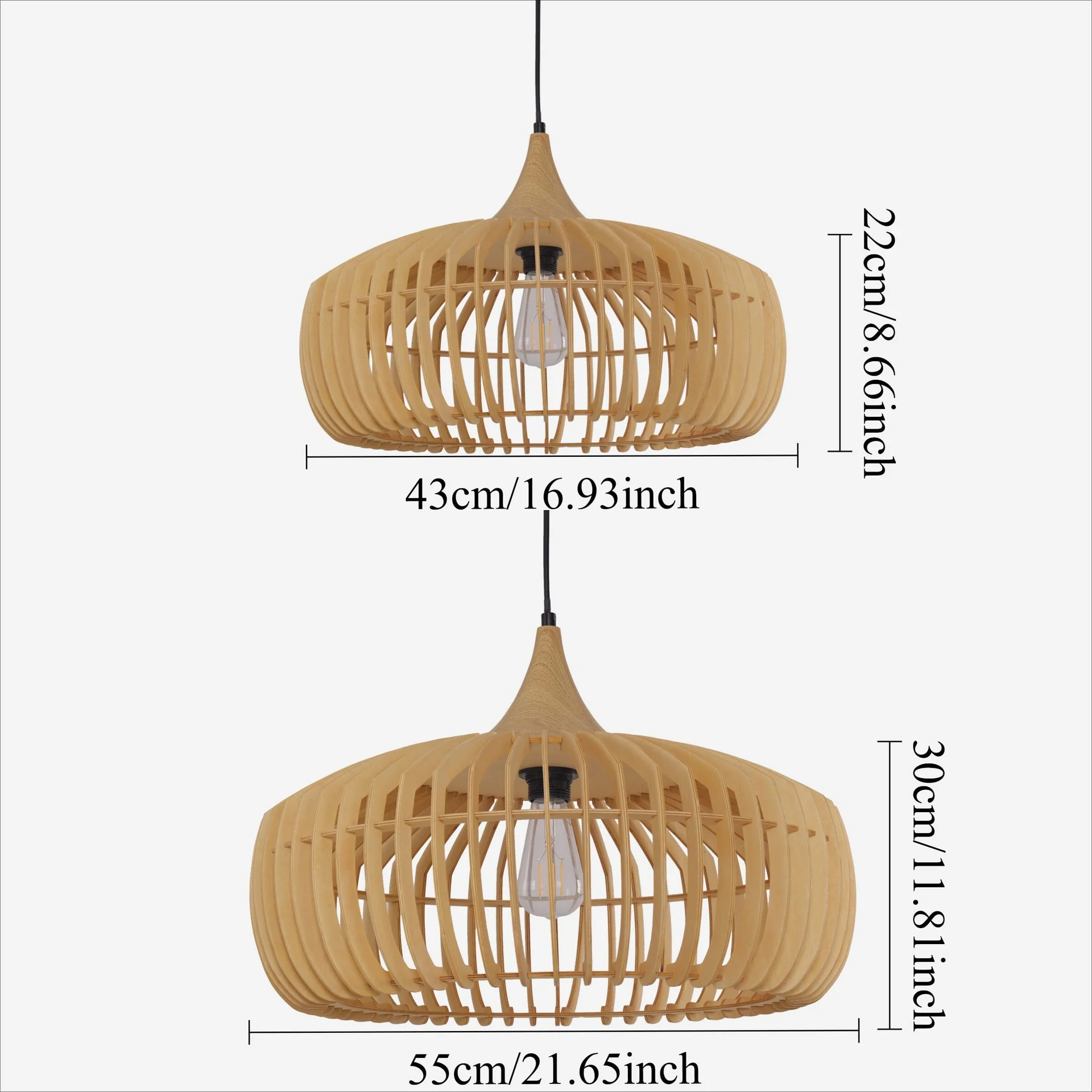 Modern Wooden Slatted Pendant Light Nordic Cage Design Wood Hanging Lamp