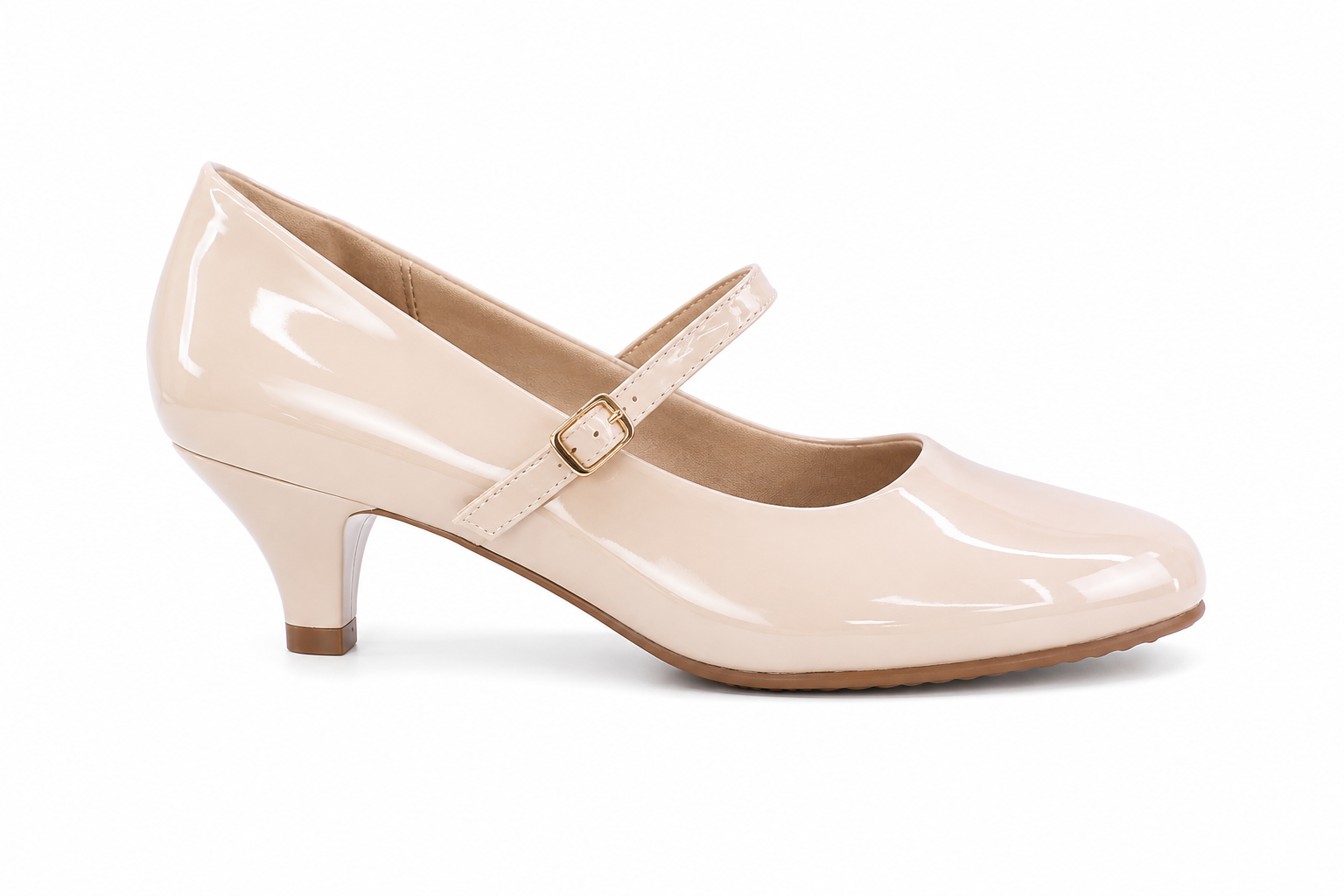 Guangzhou Comfortable Women PU Round Toe Heels Mary Jane Low Heel Pumps
