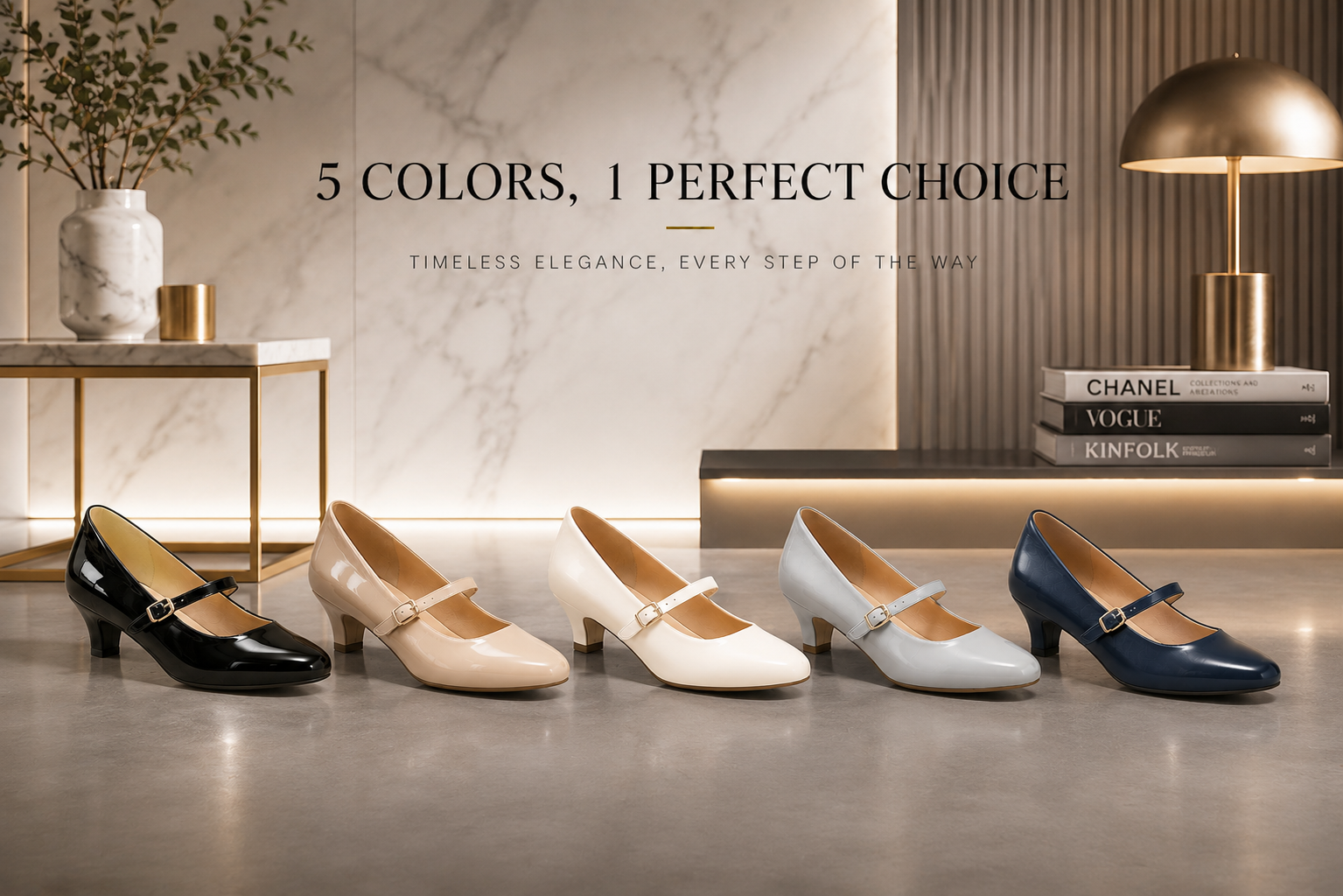 Guangzhou Comfortable Women PU Round Toe Heels Mary Jane Low Heel Pumps