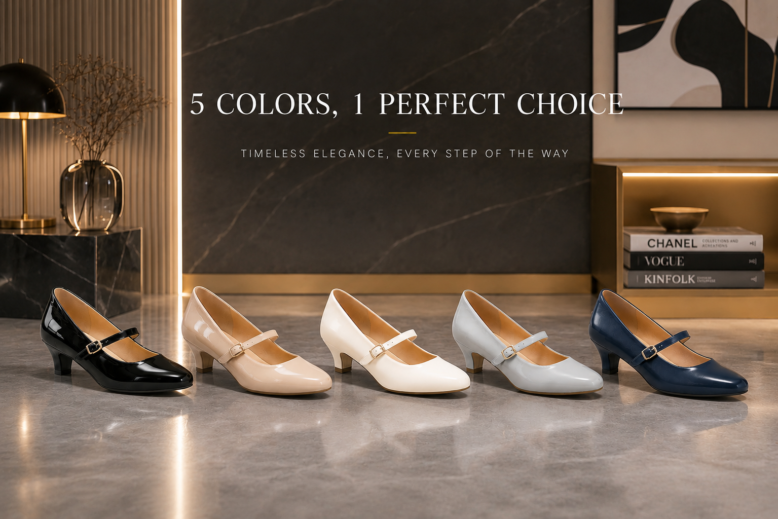 Guangzhou Comfortable Women PU Round Toe Heels Mary Jane Low Heel Pumps