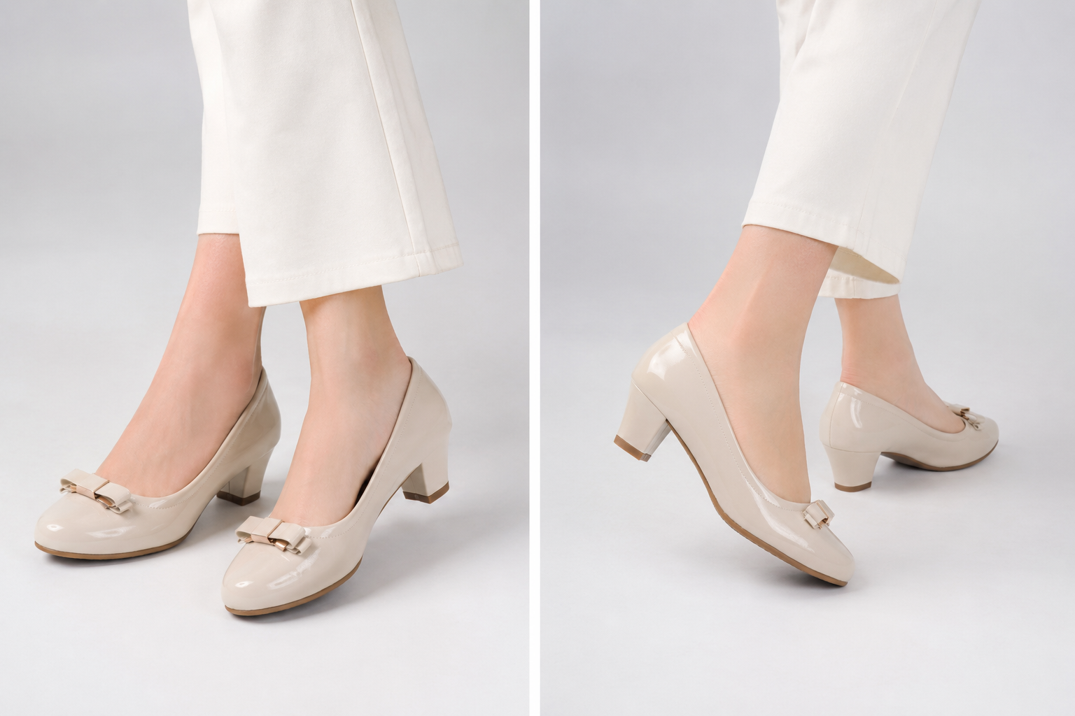 Guangzhou Comfortable Women PU Round Toe Heels Low Block Heel Dress Pumps