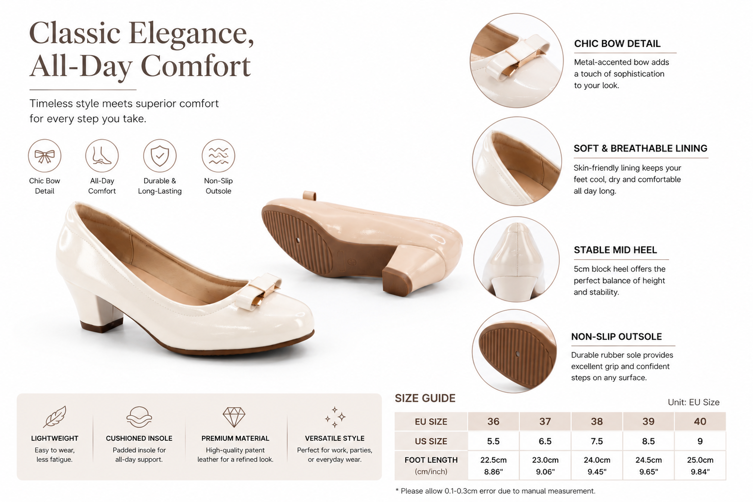 Guangzhou Comfortable Women PU Round Toe Heels Low Block Heel Dress Pumps